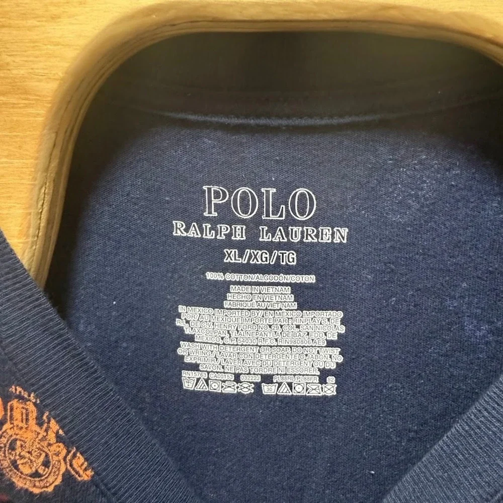 Polo Ralph Lauren Mens XL‎ Navy Blue All Over Collegiate Varsity Print T-Shirt